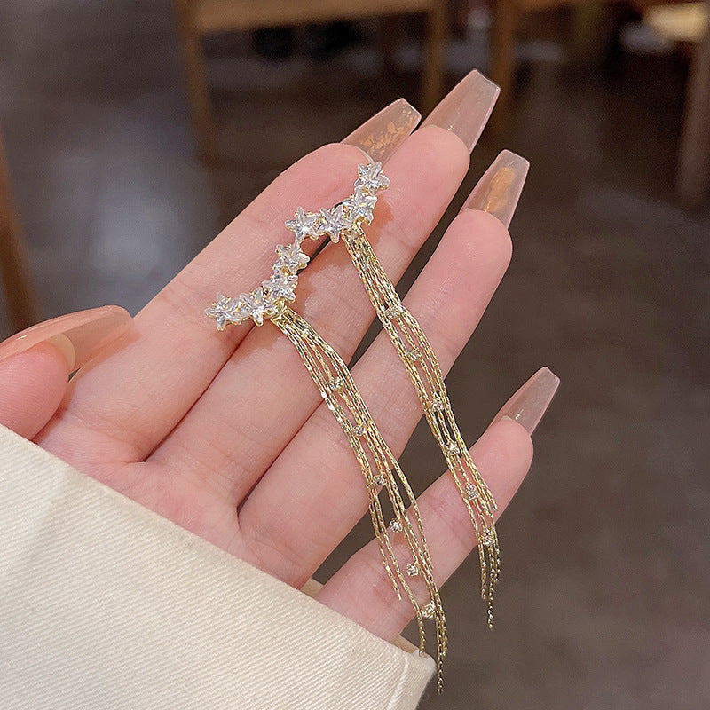 Wholesale light luxury long tassel zircon earrings