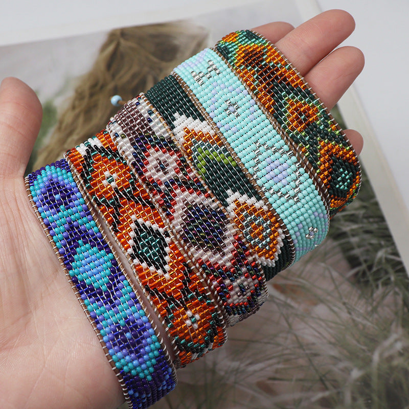 Wholesale Bohemian Geometric Gradient Rice Beads Colorful Braided Bracelet