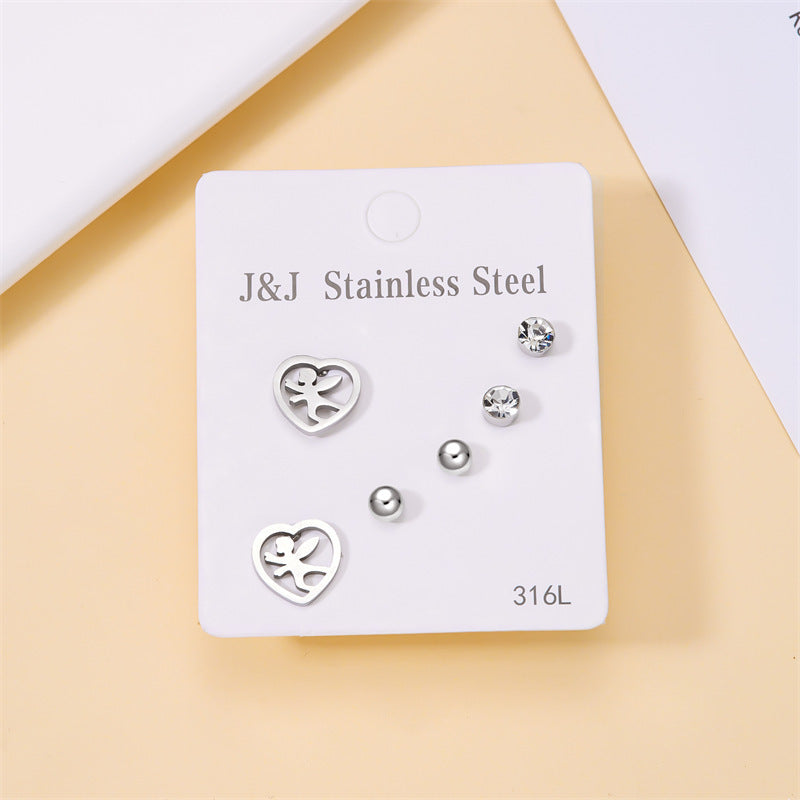 Wholesale 3 pairs of Love Diamond combination card stud earrings suit