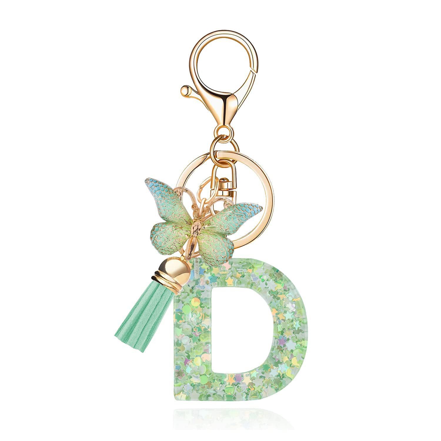 Wholesale 26 letter keychain green butterfly glue keychain
