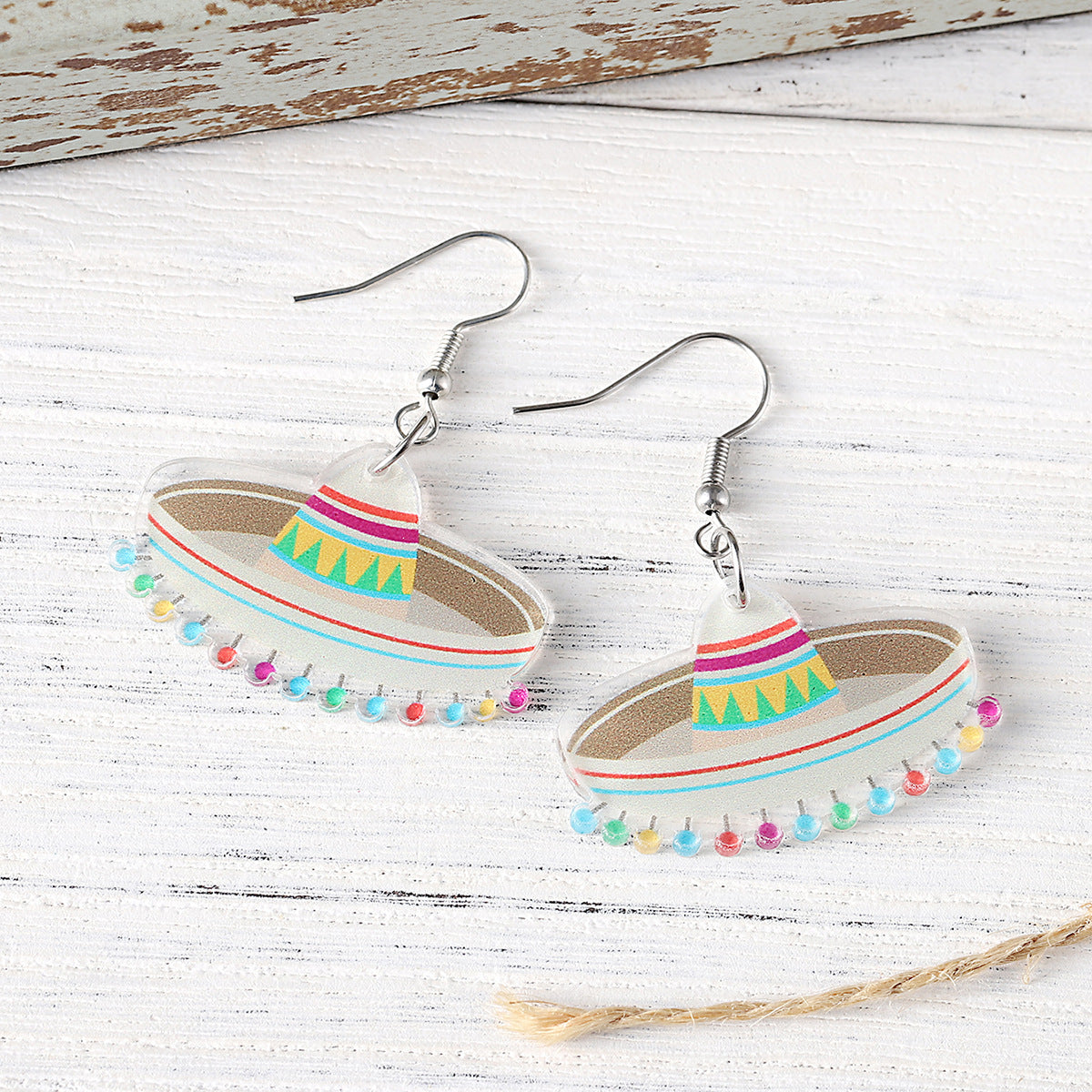 Wholesale Mexican straw hat pendant earrings acrylic earrings