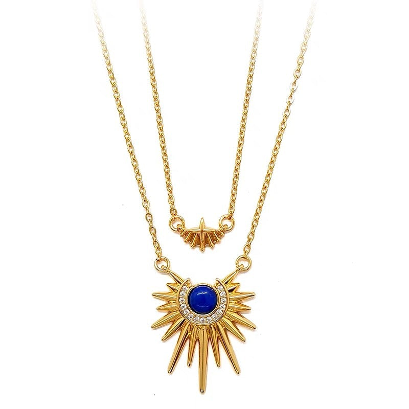 Wholesale Geometric Sun-ray Pendant Personality Brazilian Mia Style Double-layer Stacked Diamond Clavicle Chain
