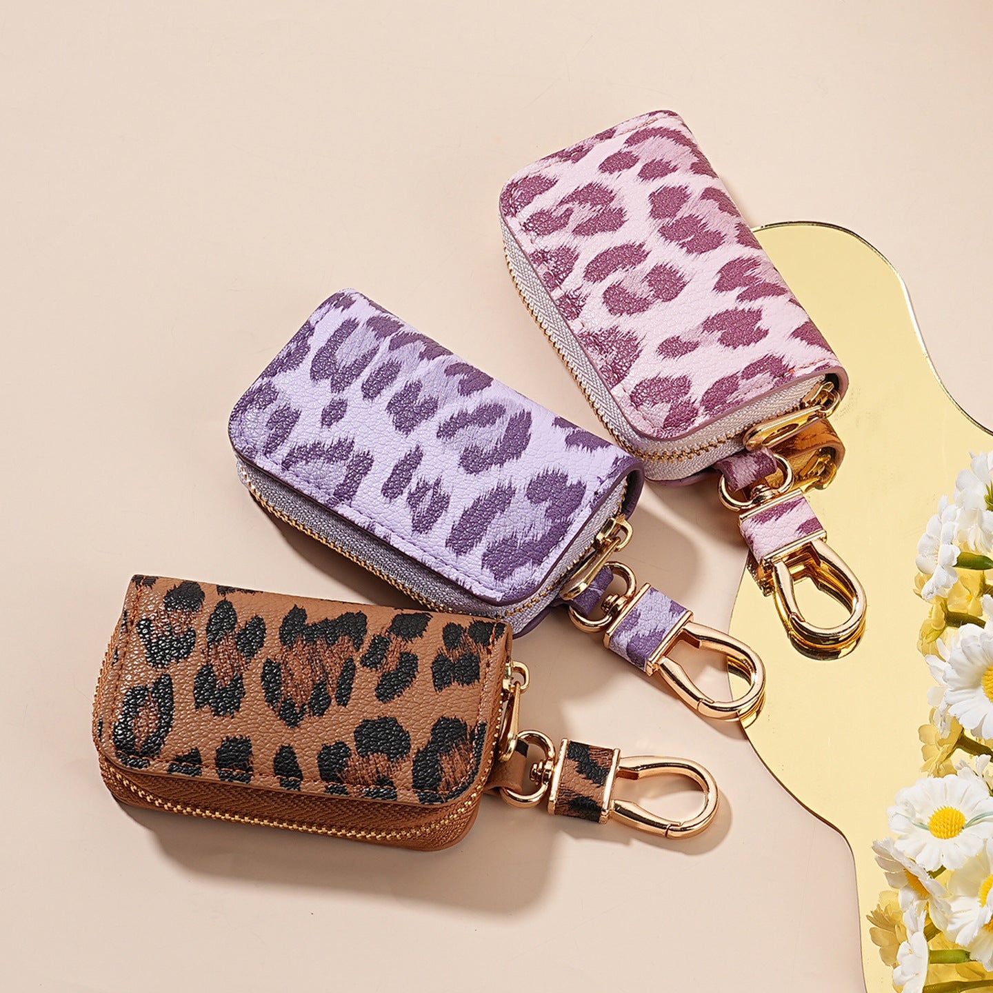 Wholesale PU Leather Leopard Print Car Key Holder Wallet Stylish Everyday Fashion Accessory Unisex Gift For Car Owners