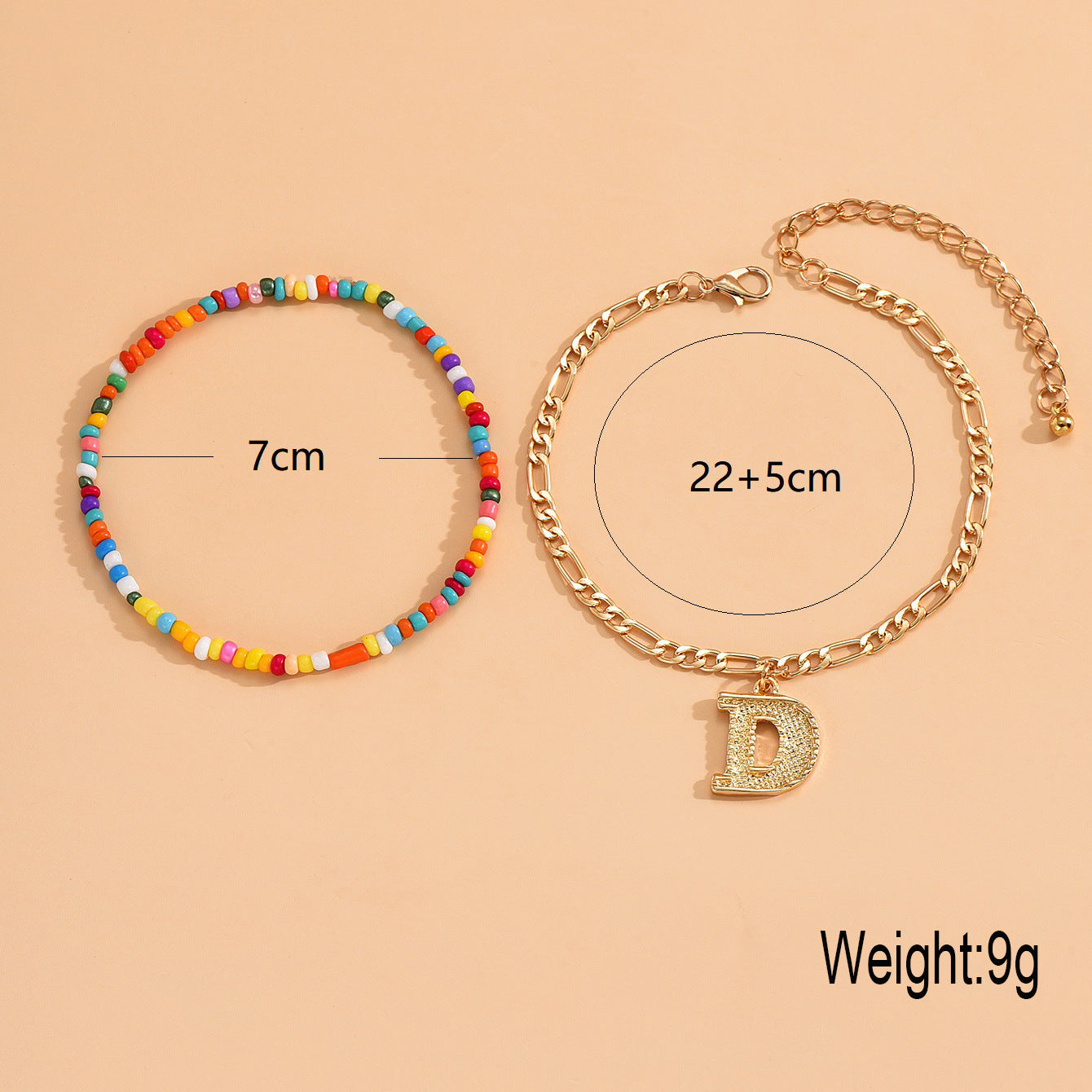 Wholesale mixed color seed beaded letter pendant anklet