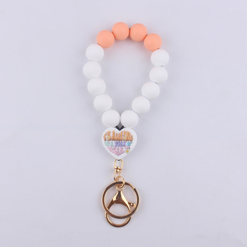 Wholesale Love Teacher Nurse Printed Silicone Beaded Wrist Keychain ACC-KC-GuangTian027
