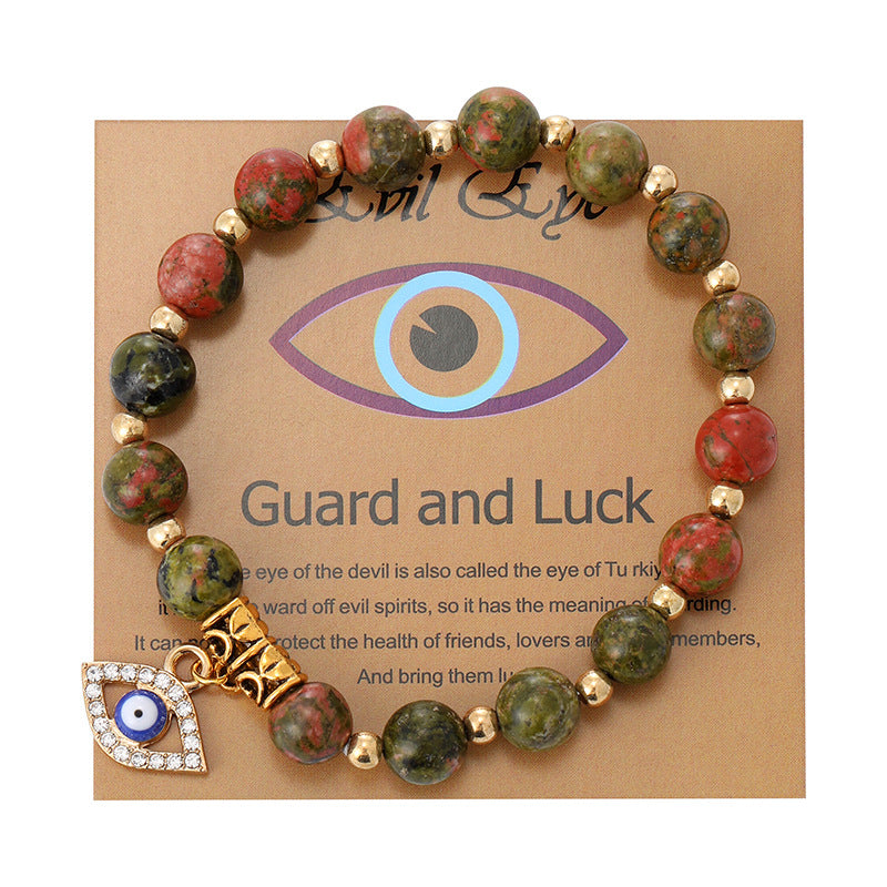 Wholesale  8mm Pink Zebra Stone Bracelet Devil' s Eye Pendant Bracelet