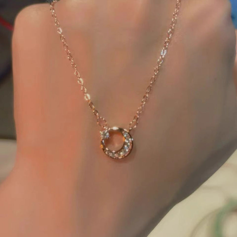 Wholesale  sun moon star necklace women exquisite luxury zircon moon pendant stainless steel clavicle chain