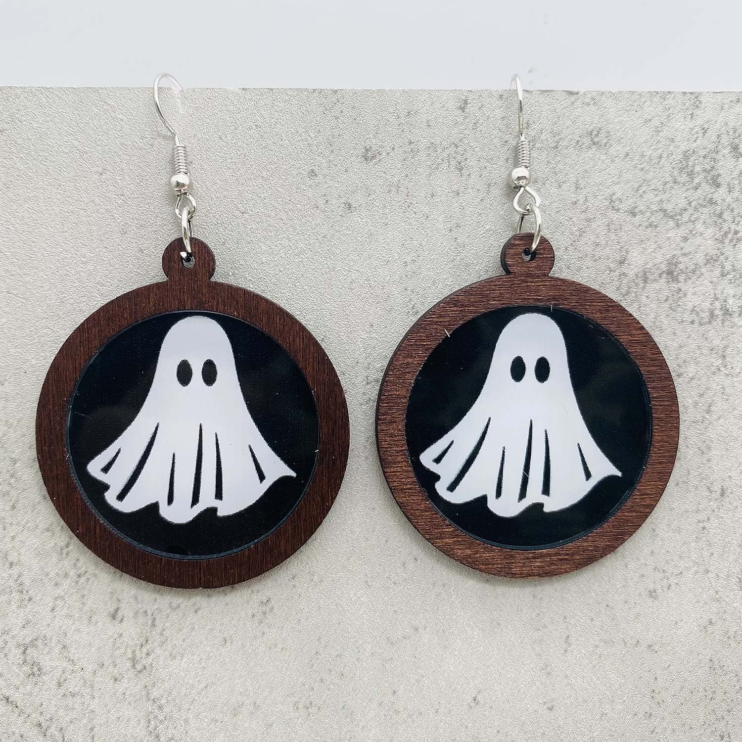 Wholesale Halloween Cat Horror Ghost Wood Inlay Acrylic Earrings ACC-ES-ChenY020