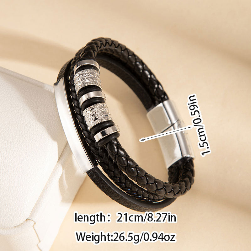 Wholesale Stylish Handwoven Leather Bracelet For Men With Magnetic Clasp Beaded Wristband Fashion Accessory Gift