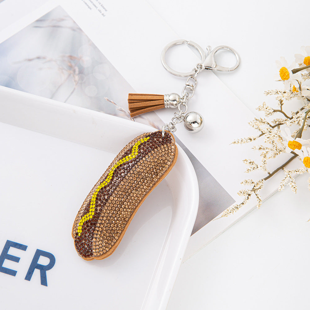 Wholesale Velvet Diamond-encrusted Hot Dog Keychain