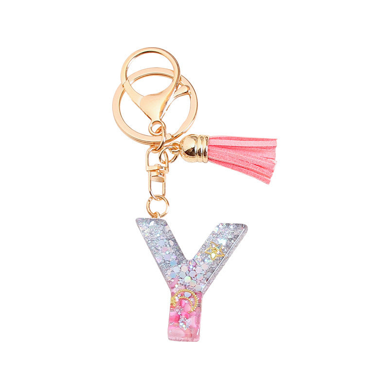 Wholesale Glitter 26 English Letter Tassel Keychain