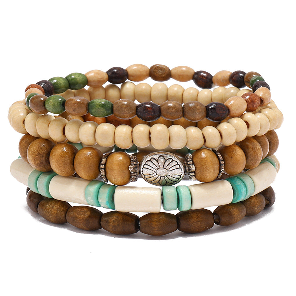 Wholesale Colorful Wooden Beads Flower Five-piece Bracelet