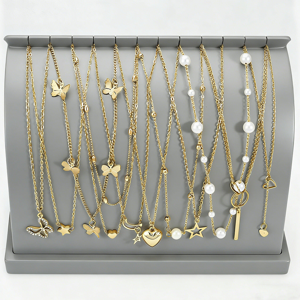 Wholesale Butterfly Heart Pendant Layered Necklace Set Gold Tone Fashion Jewelry Accessory Gift For Women Boutique Resale