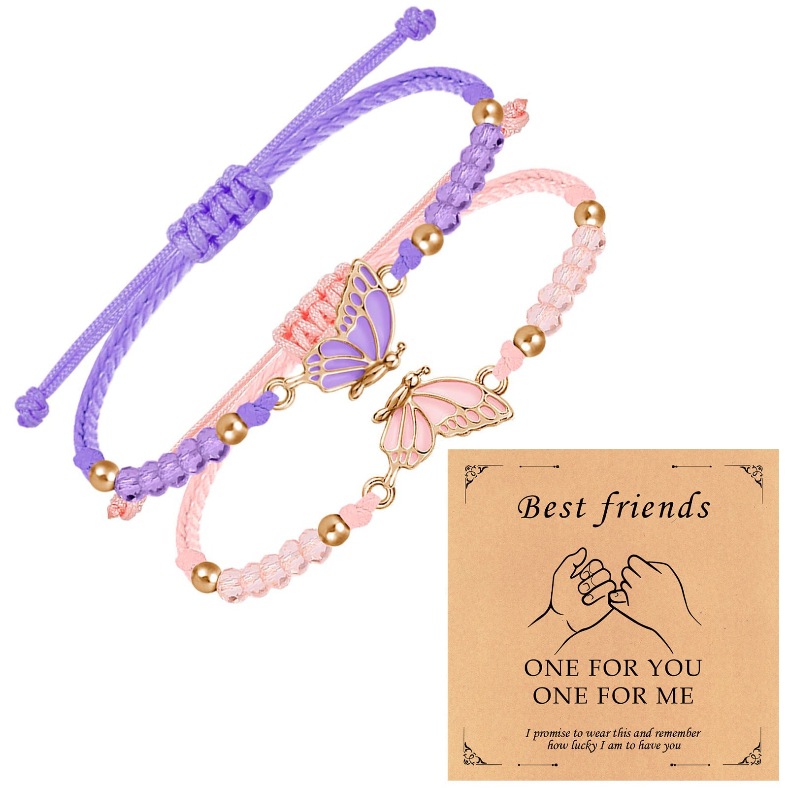 Wholesale Handmade Crystal Butterfly Friendship Bracelet Adjustable Wax Cord Gift for Couples