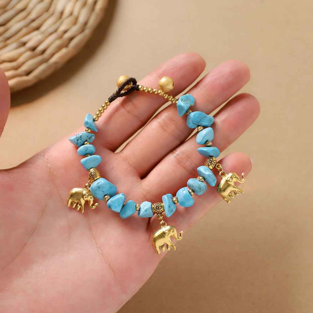 Wholesale Hand-Knitted Turquoise Elephant Bracelet,  Bohemian Style Fashion Jewelry Accessory