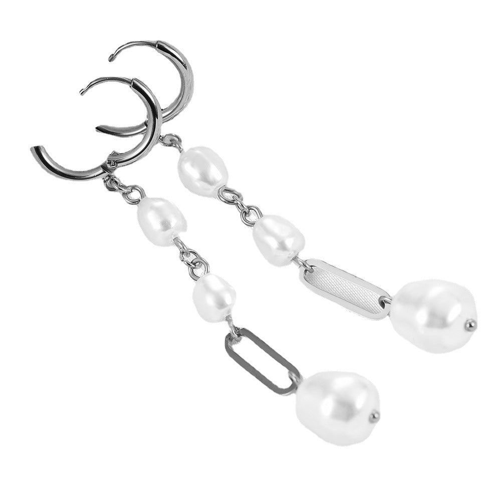 Wholesale pearl pendant geometric long tassel earrings