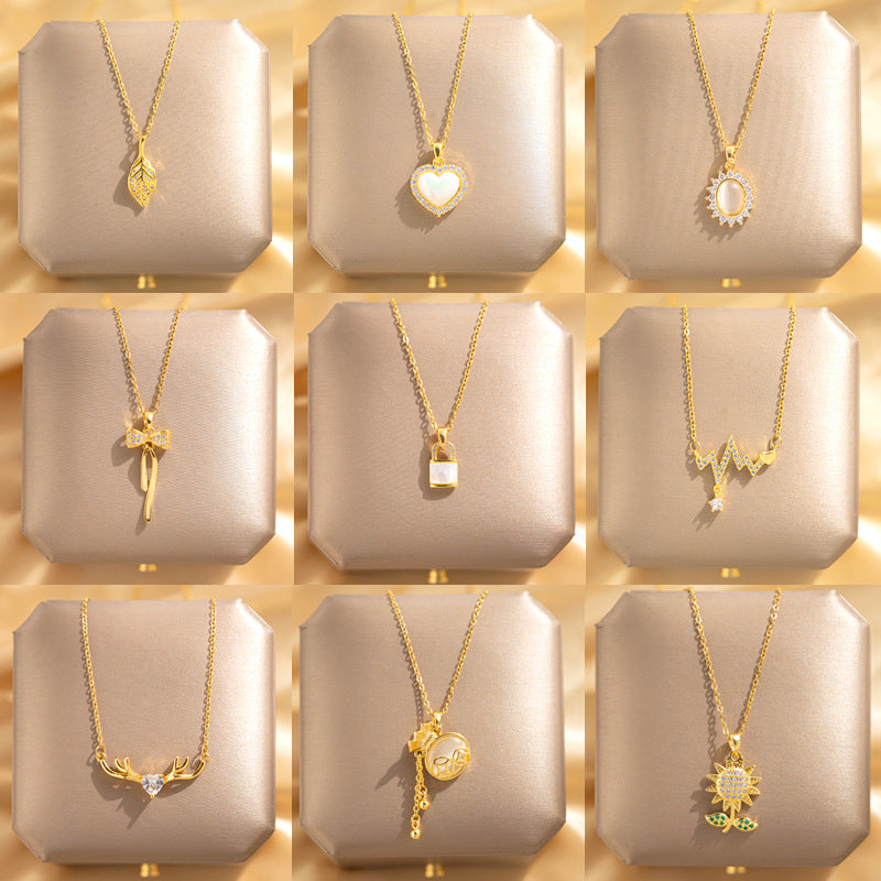 Wholesale Double-sided Four-leaf Clover Titanium Steel Necklace Luxury Necklaces ACC-NE-Qingyan003