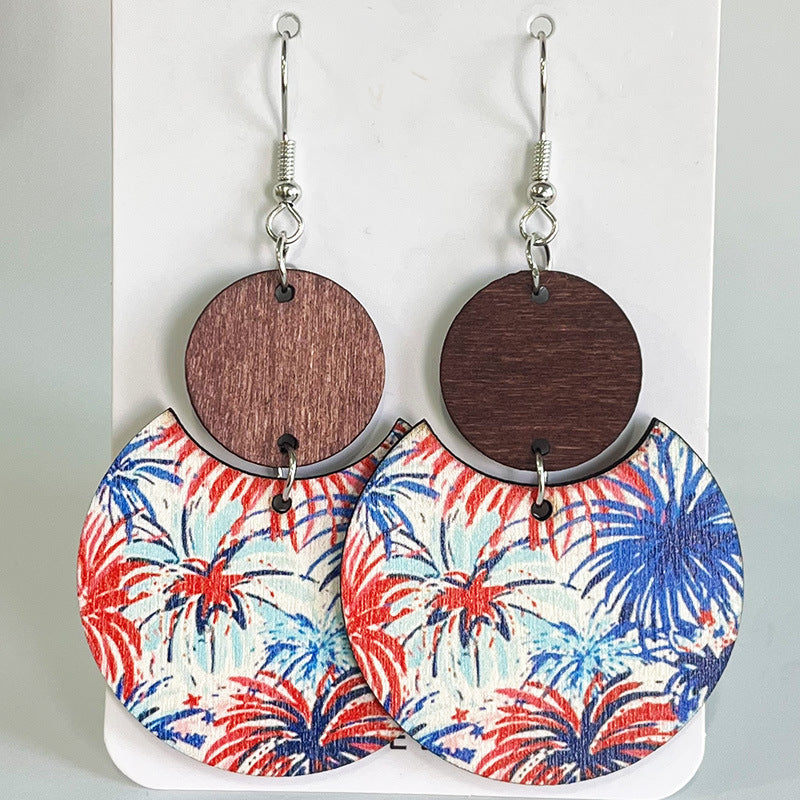 Wholesale 2 Pairs/pack American Independence Day Vintage Bohemian Natural Wood Earrings ACC-ES-HY040