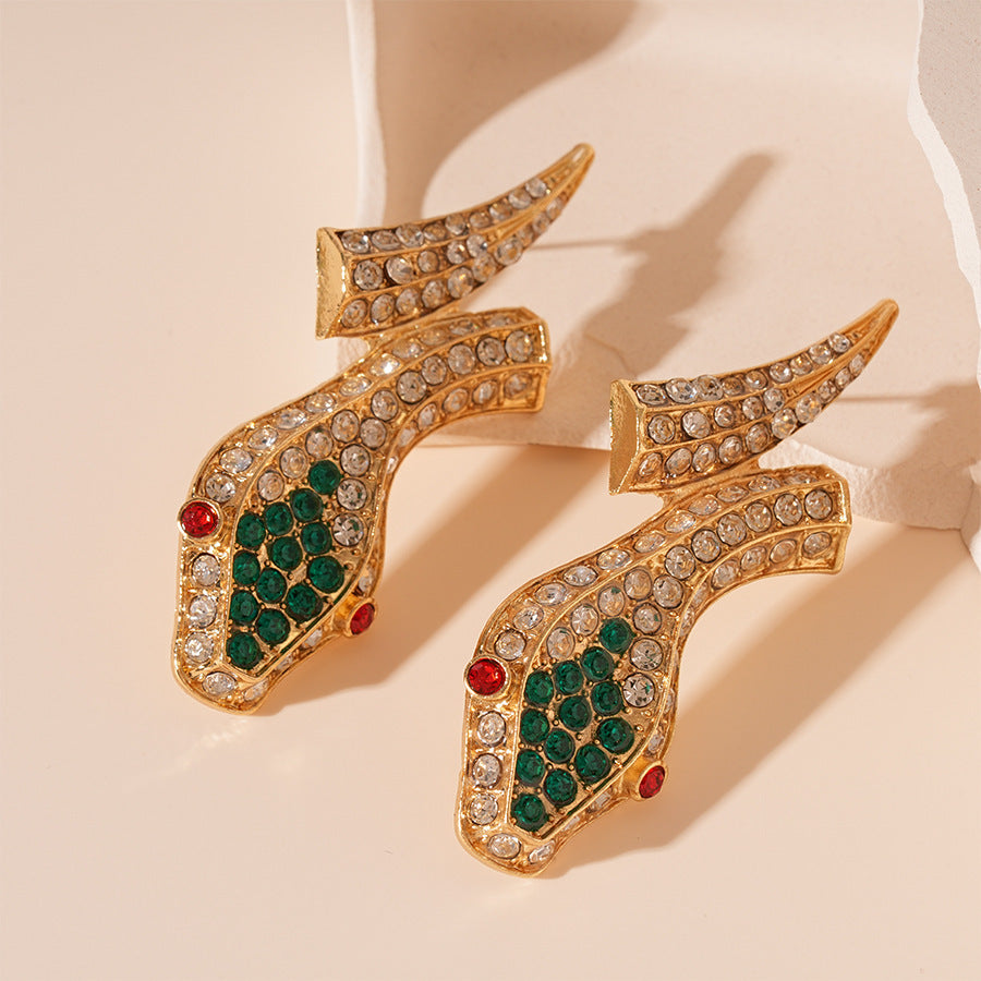 Wholesale Personality Exaggerated Oil Drop Diamond Small Snake Silver Earrings