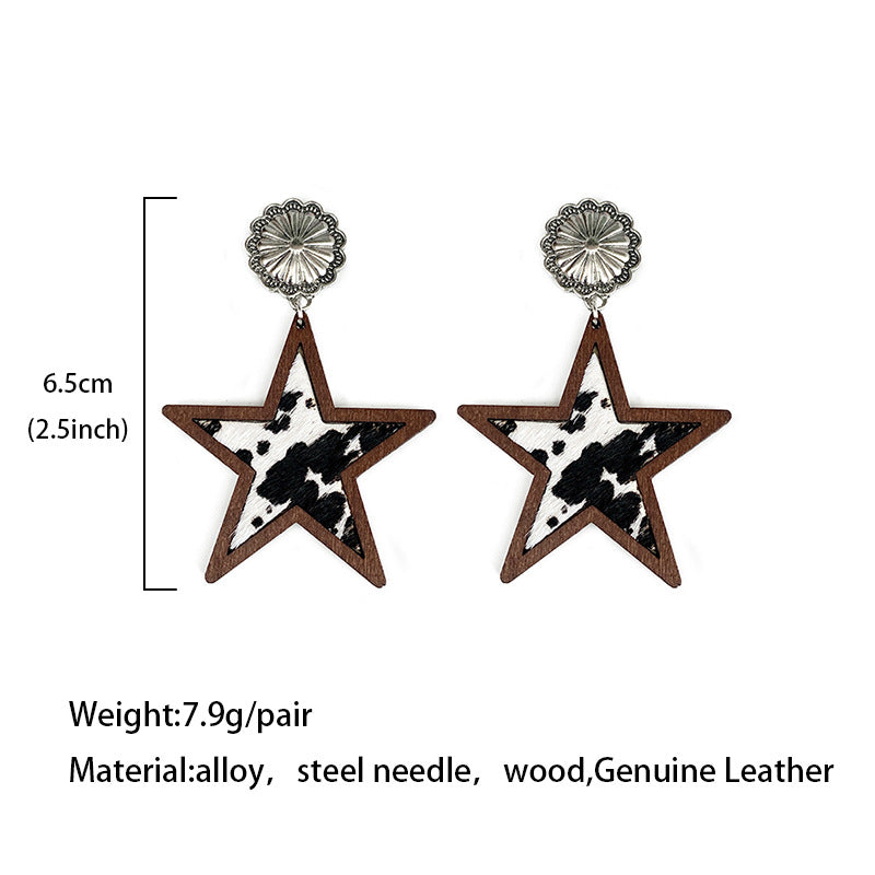 Wholesale Western Denim five-pointed star leather earrings