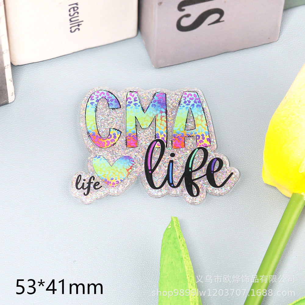 Wholesale 10pcs DIY Flatback Cartoon Pencil Letters Acrylic Flatback Badge Reels Retractable Keychain DIY Accessories