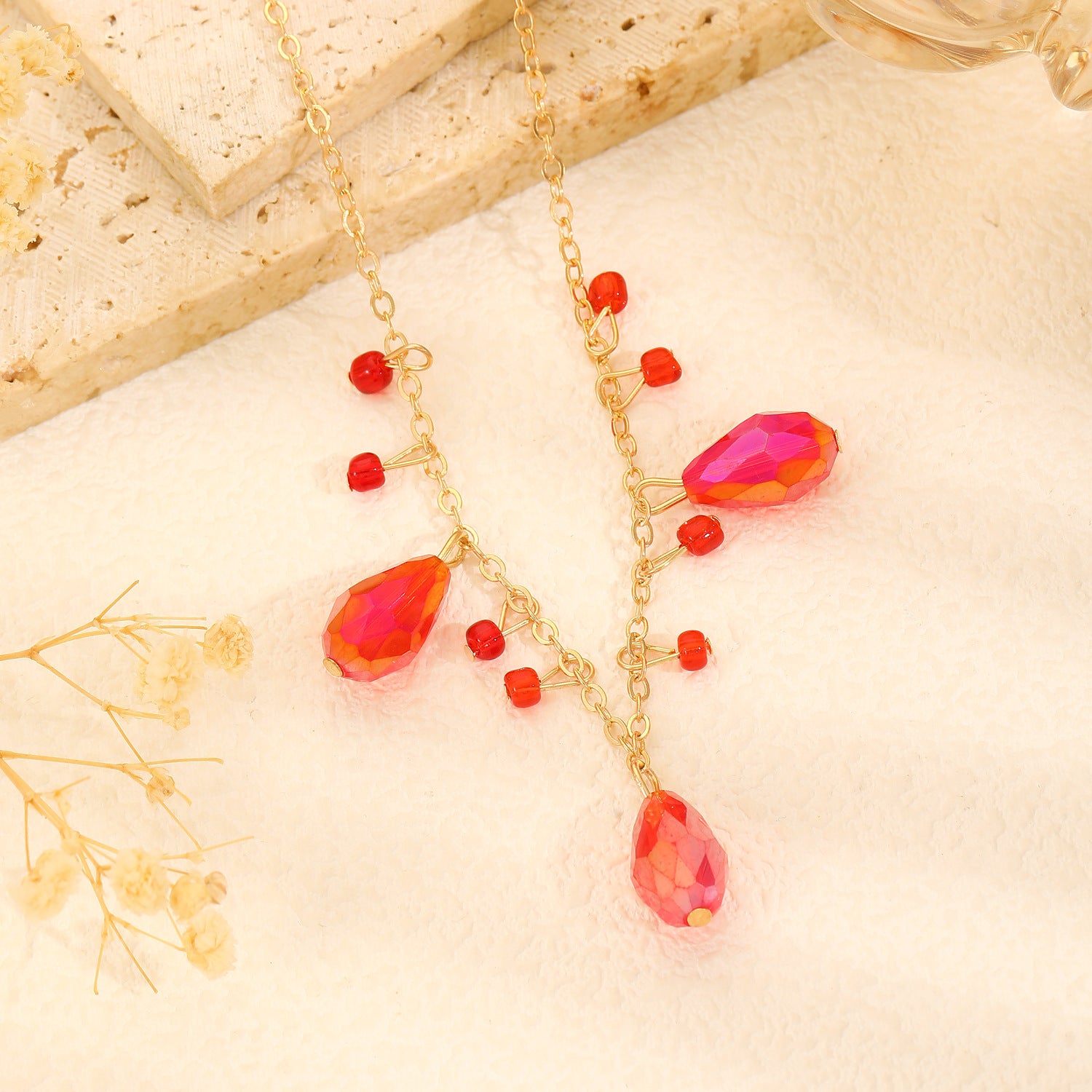 Wholesale  Red Drop Pendant Necklace,  Alloy,  Fashion Accessory for Resale