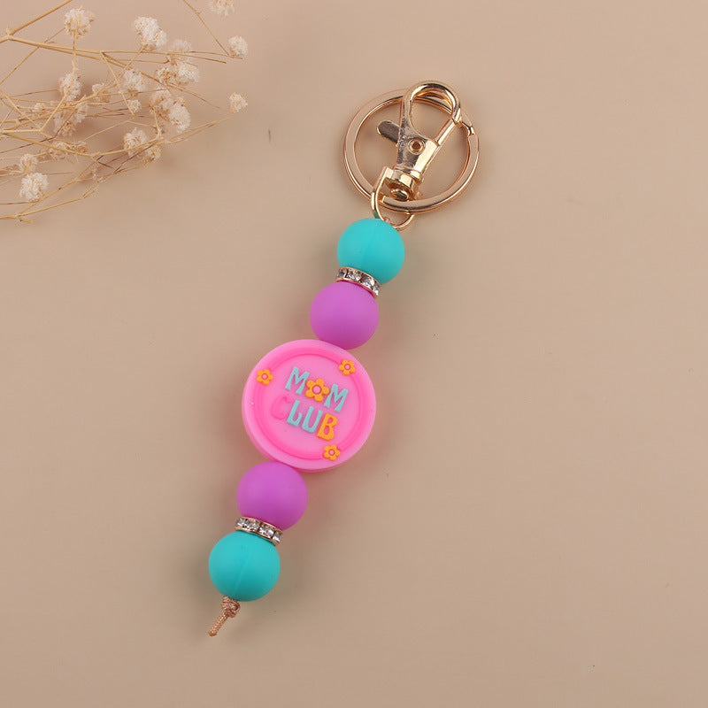 Wholesale Cartoon Silicone MAMA Beaded Keychain