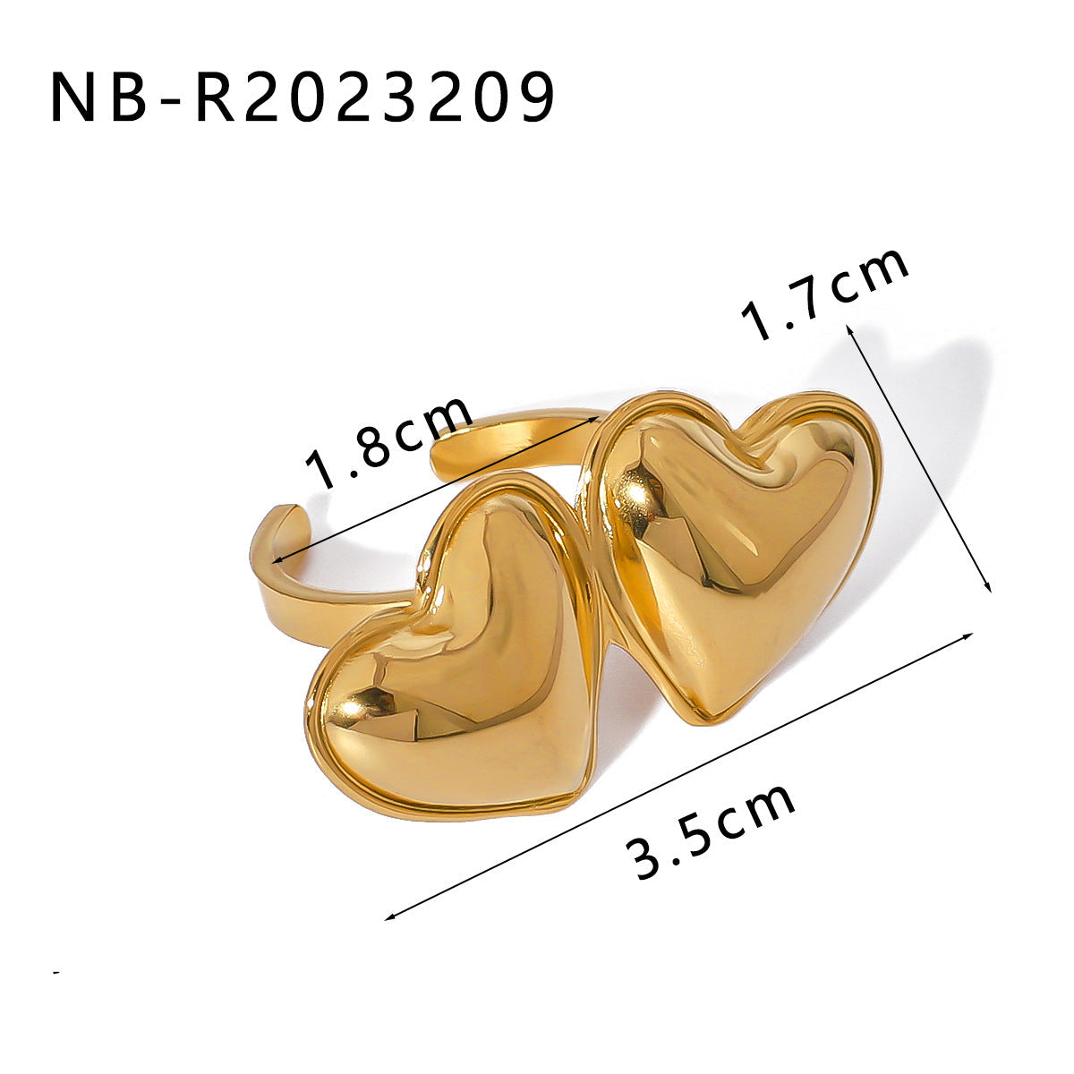 Wholesale Smooth Oversized 18K Gold Titanium Steel Heart Square Ring