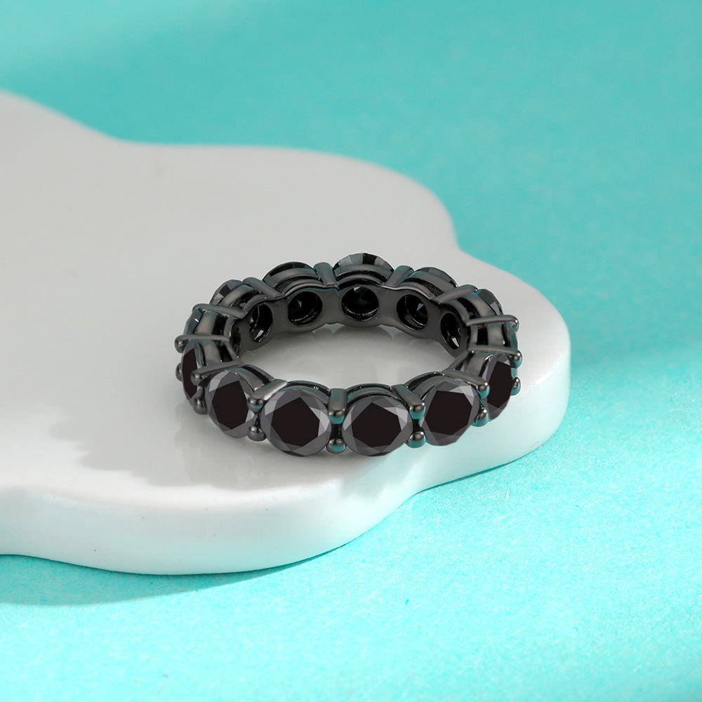 Wholesale S925 Sterling Silver Black Moissanite Black Gold Full Circle Rings ACC-RS-ZYX007