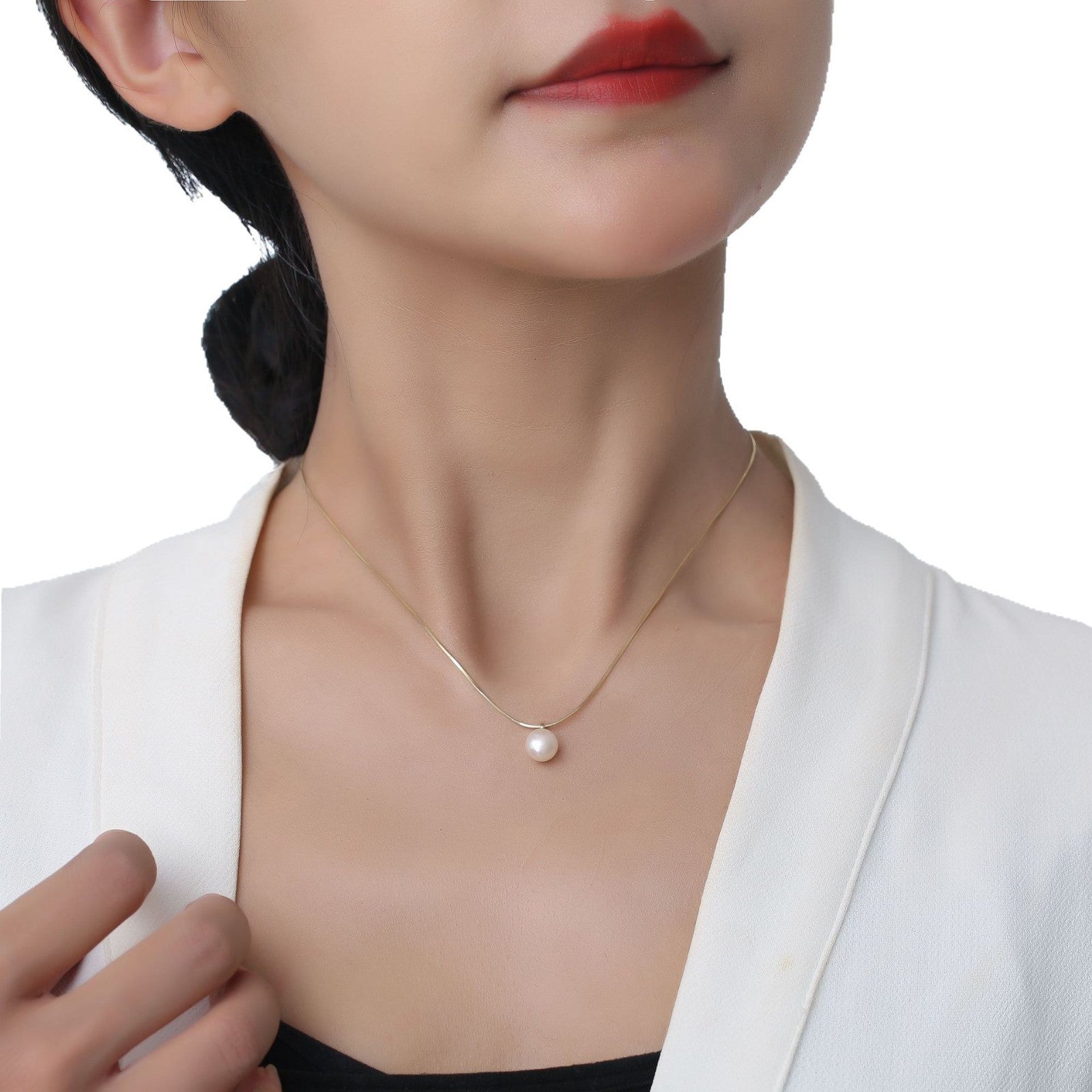 Wholesale 18k Real Gold Snake Bone Chain  Pearl Necklace