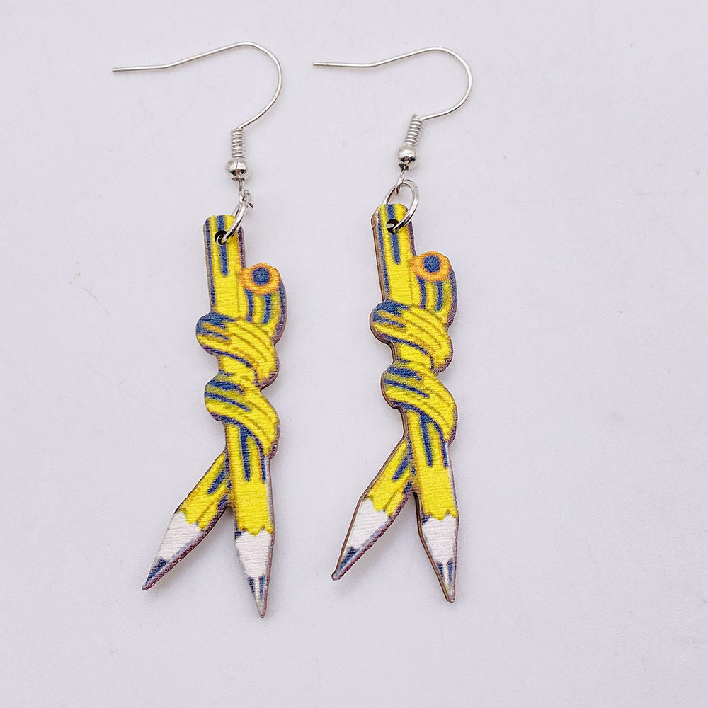 Wholesale wooden earrings pencil books  earrings