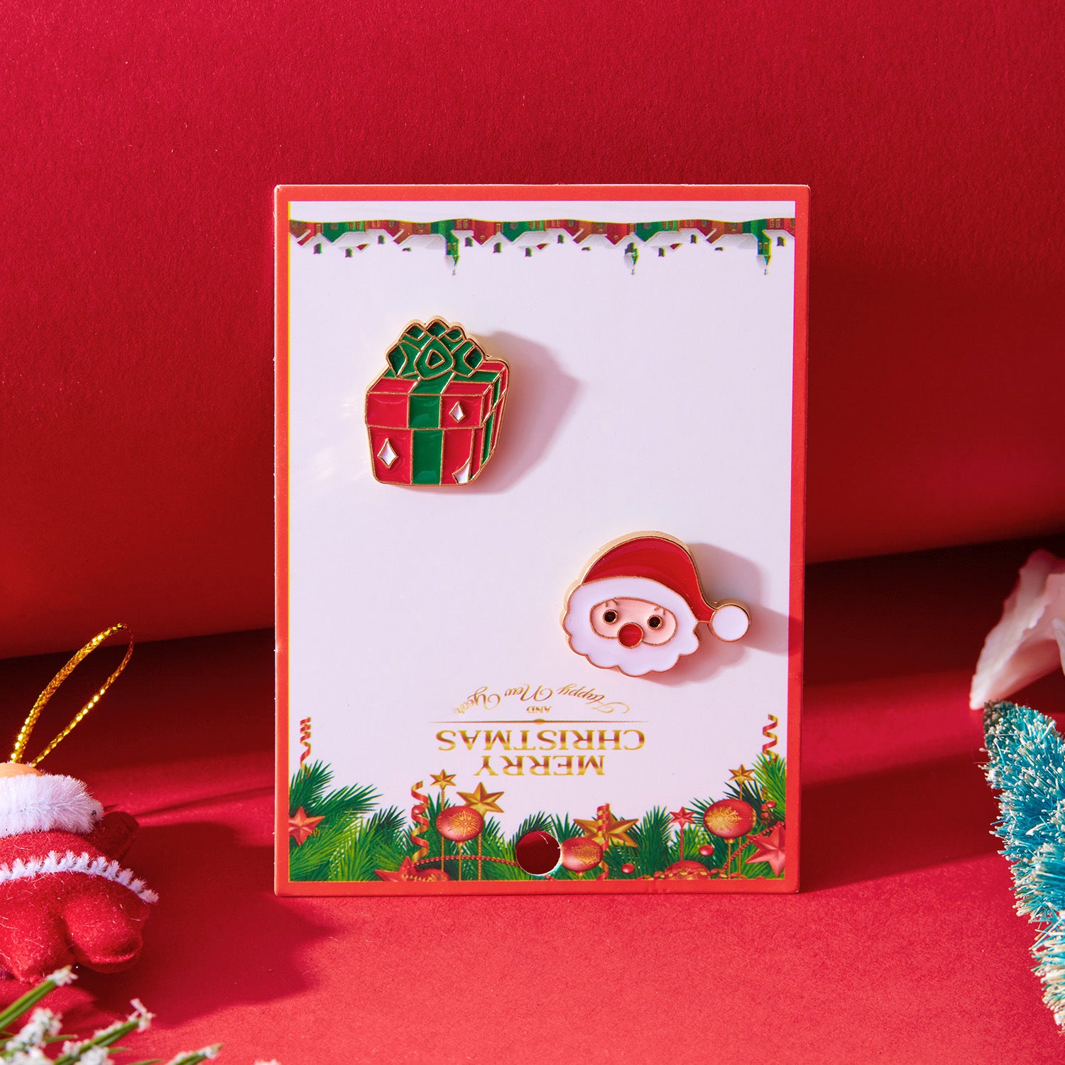 Wholesale Christmas Oil Drop Santa Claus Christmas Tree Brooch Set ACC-BCH-FanYou001