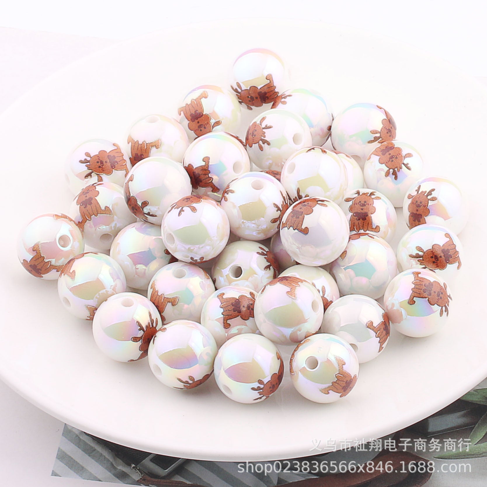 Wholesale 20pcs 16mm Christmas UV Color Printed Acrylic Round Beads DIY Bead Accessories ACC-BDS-ZhiXiang002