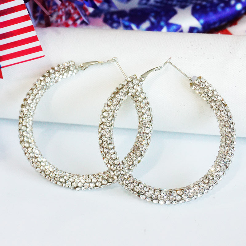 Wholesale 2 Pairs/pack American Independence Day Earrings Color Block Rhinestone Crystal Earrings ACC-ES-HY046