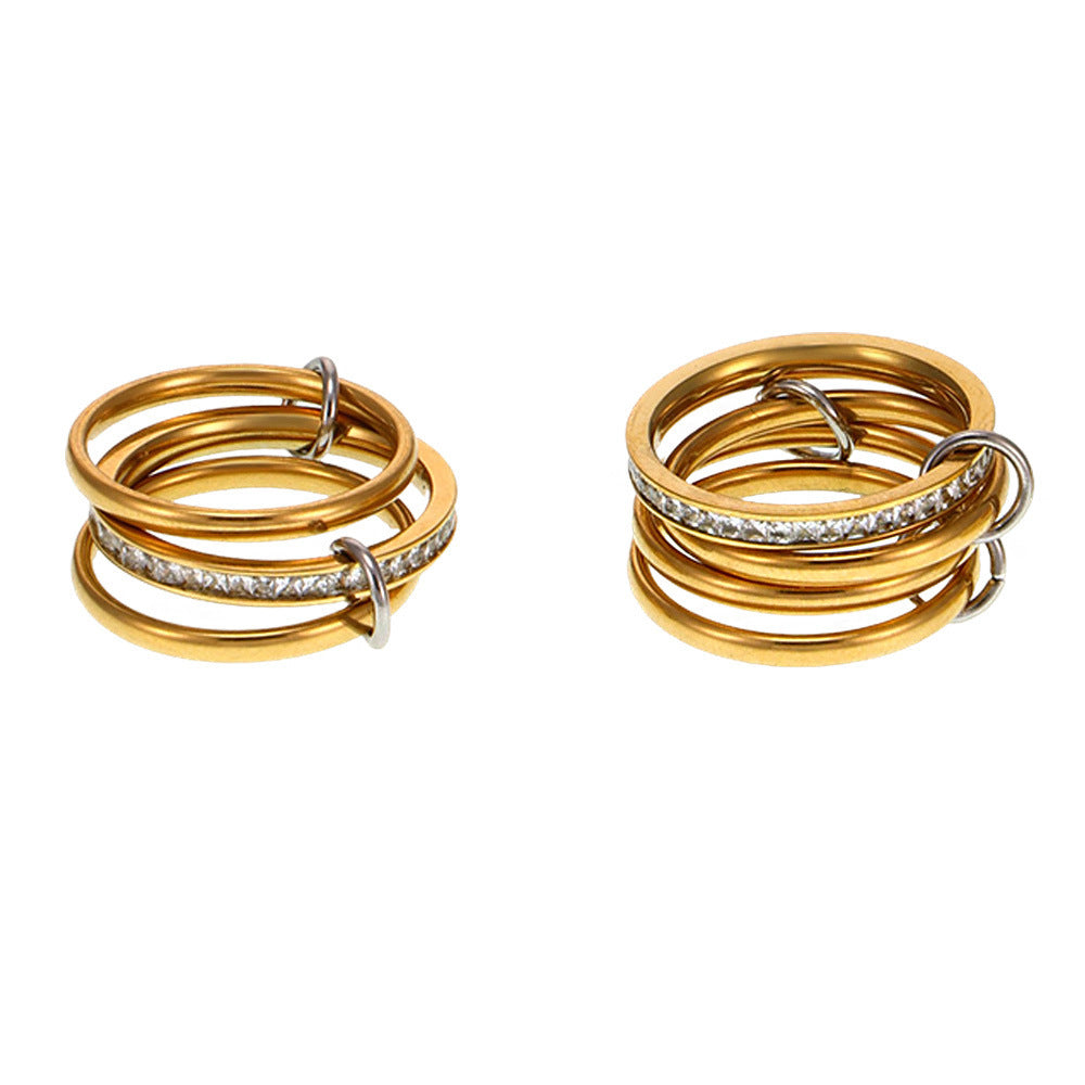 Wholesale  Titanium Steel  gold-plated multi-layer middle with diamond ring