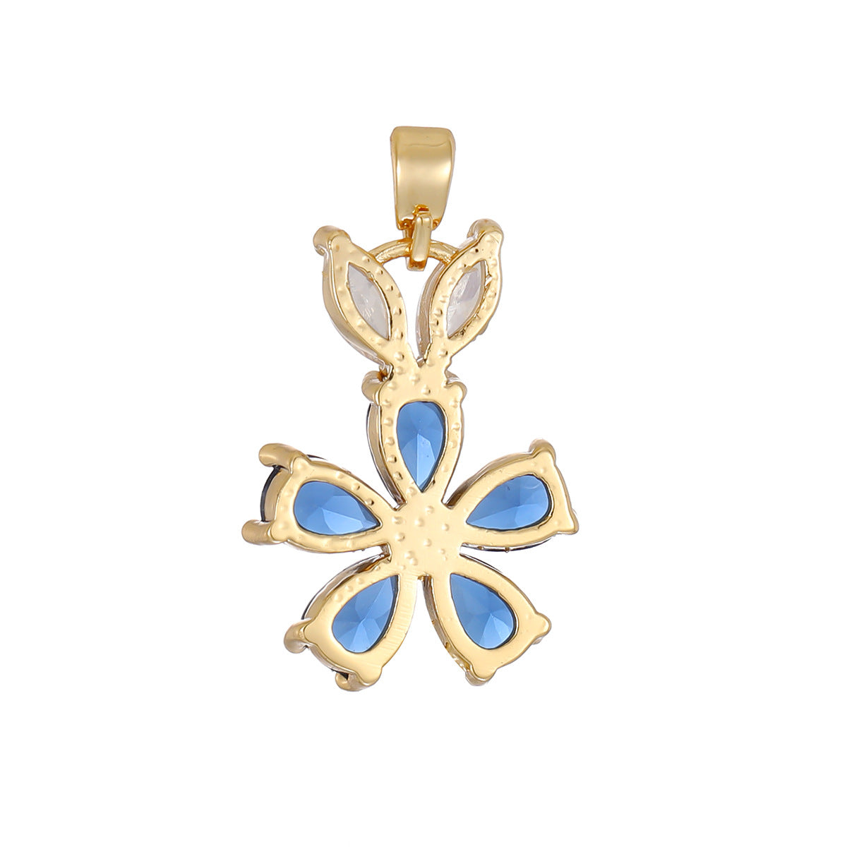 Wholesale Trendy Five-Petal Flower Pendant Necklace Copper Gold Plated Pink Zircon Fashion Jewelry Accessory
