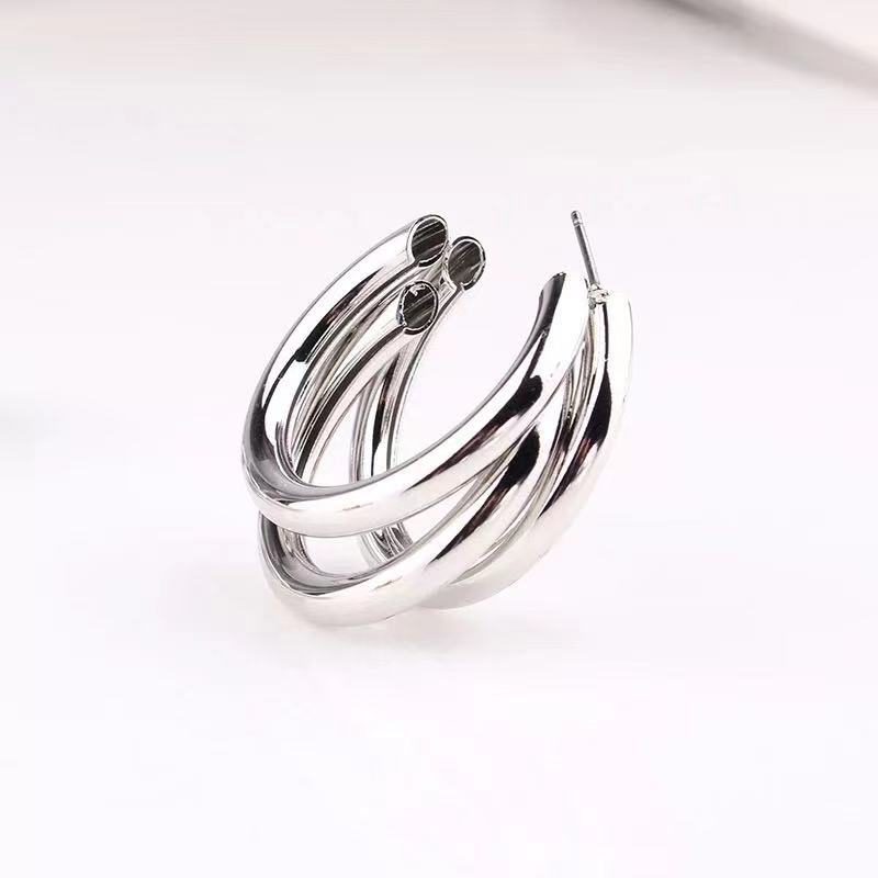 Wholesale  Stainless Steel Simple Multi-layer C- ring Earrings