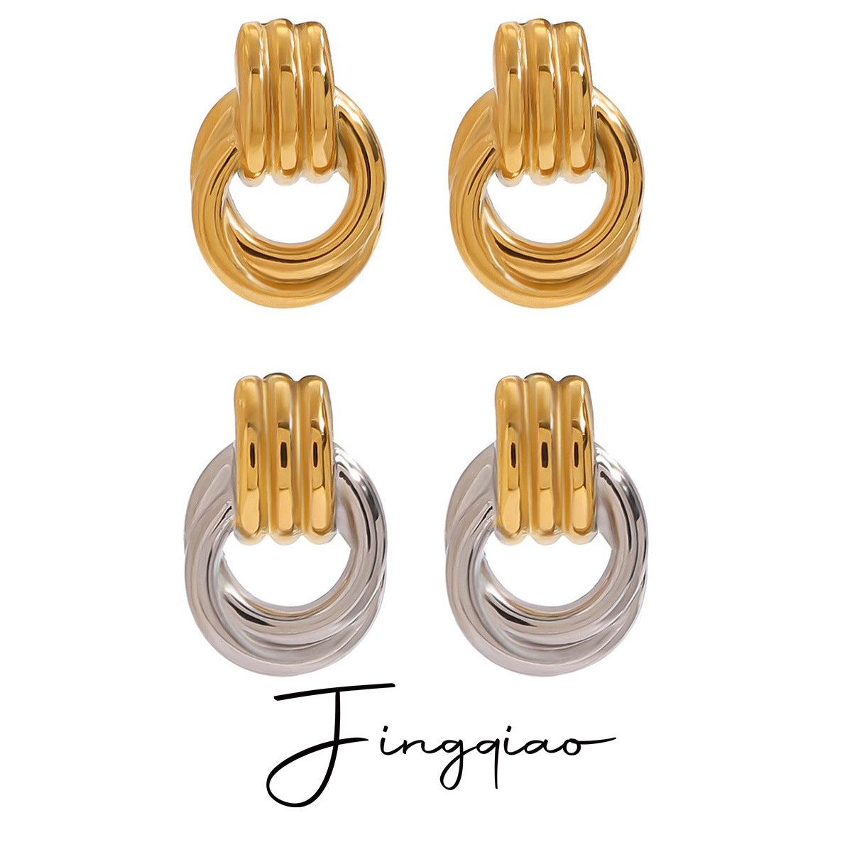 Wholesale  18k gold stainless steel gold and silver color matching earrings
