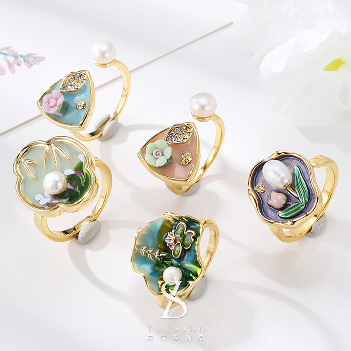 Wholesale  Oil Painting Leaf Flower Oil Painting Ring