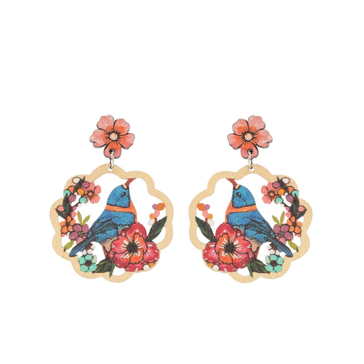 Wholesale  Bohemian Coconut Flower Bird Hollow Earrings Round Earrings