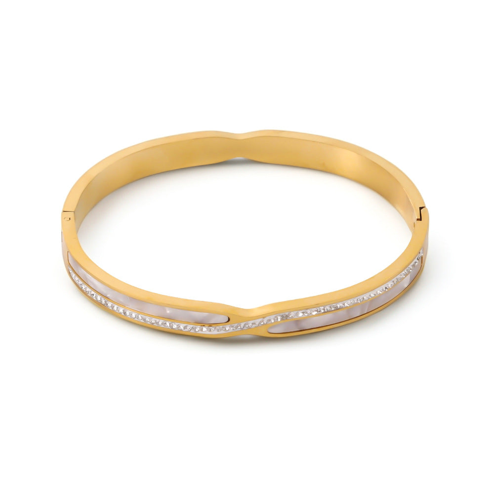 Wholesale Chic Women S Rhinestone Open Cuff Bracelet 18K Gold Plated Stainless Steel Fashion Jewelry Accessory For Party Gift