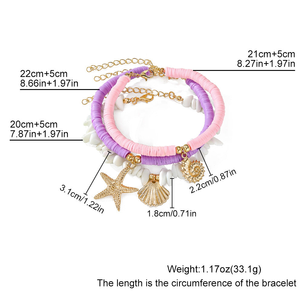 Wholesale Beach Vacation Starfish Shell Multi Layer Stacking Bracelet For Women White Crushed Stone Jewelry Chic Gift