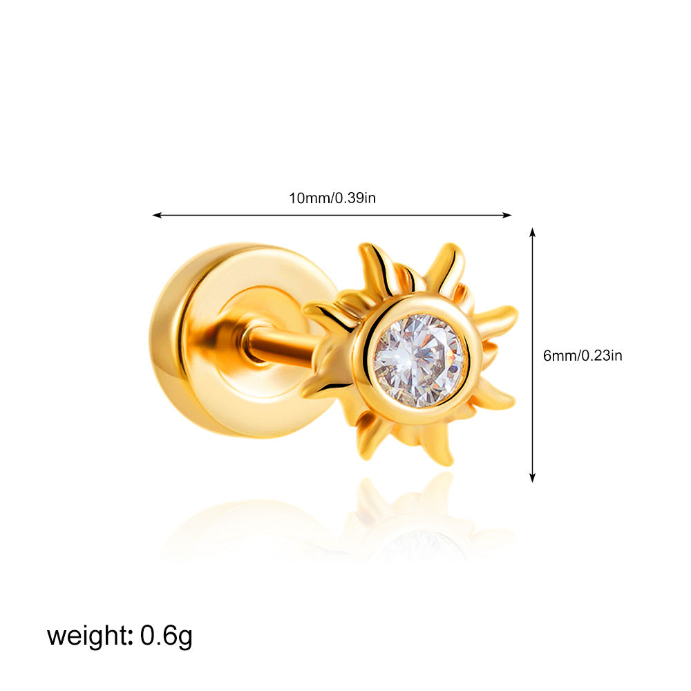 Wholesale Titanium Steel 18K Gold Minimalist Star Moon Sun Earrings Set