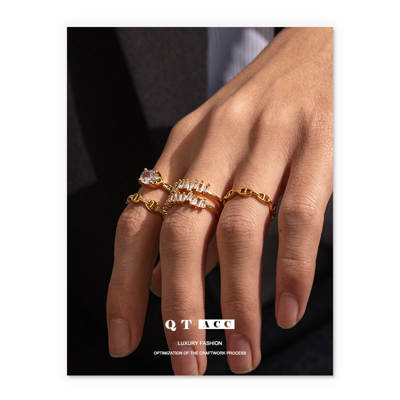 Wholesale light luxury versatile brass gold plated zircon ring