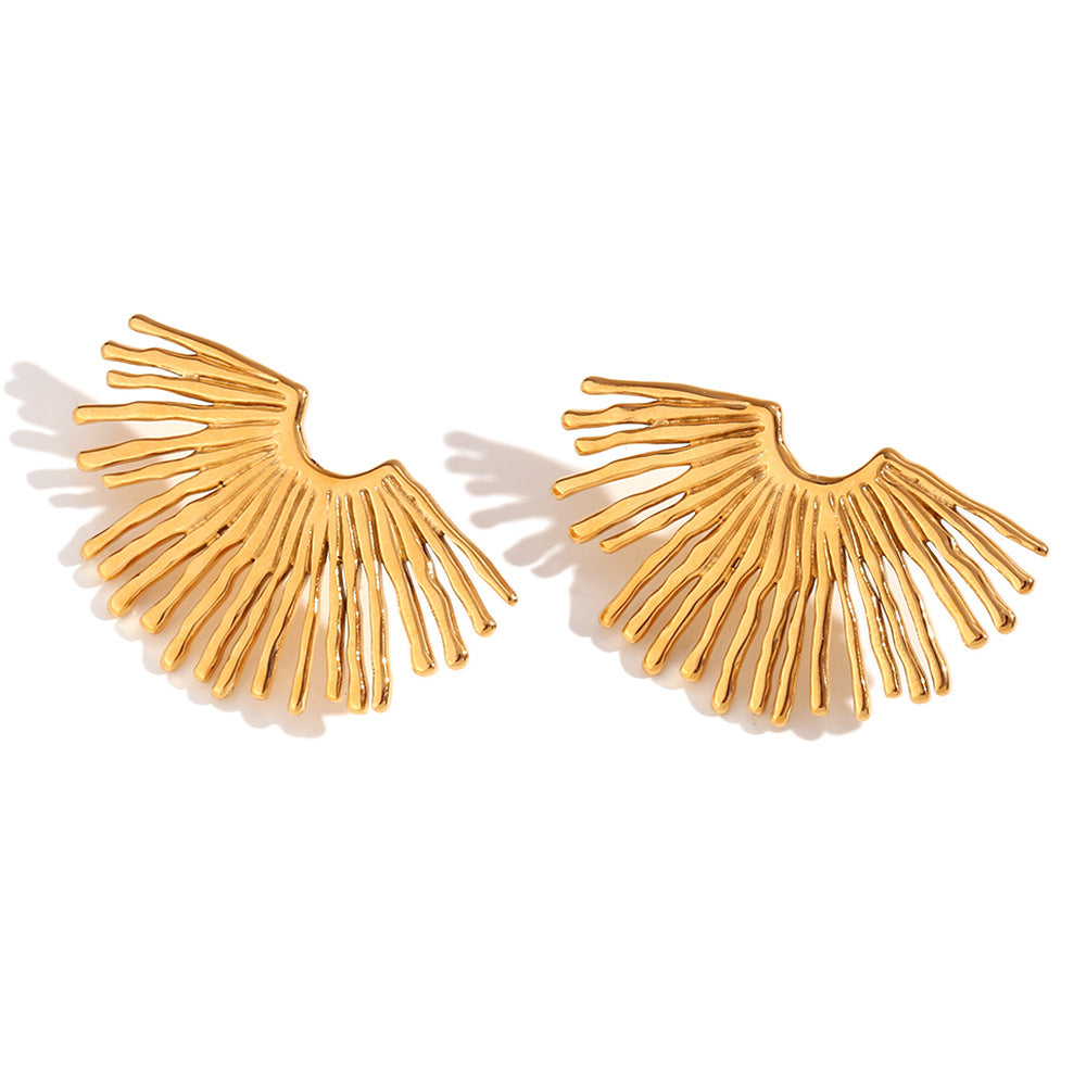 Wholesale Stainless Steel Earrings 18K Gold Plated Earrings Exaggerated Ray Fan Earrings ACC-ES-MengJ003