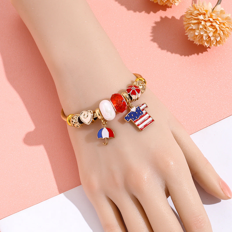 Wholesale American Independence Day Butterfly Hot Air Balloon Beaded Stainless Steel Bracelet ACC-BT-QingLian005