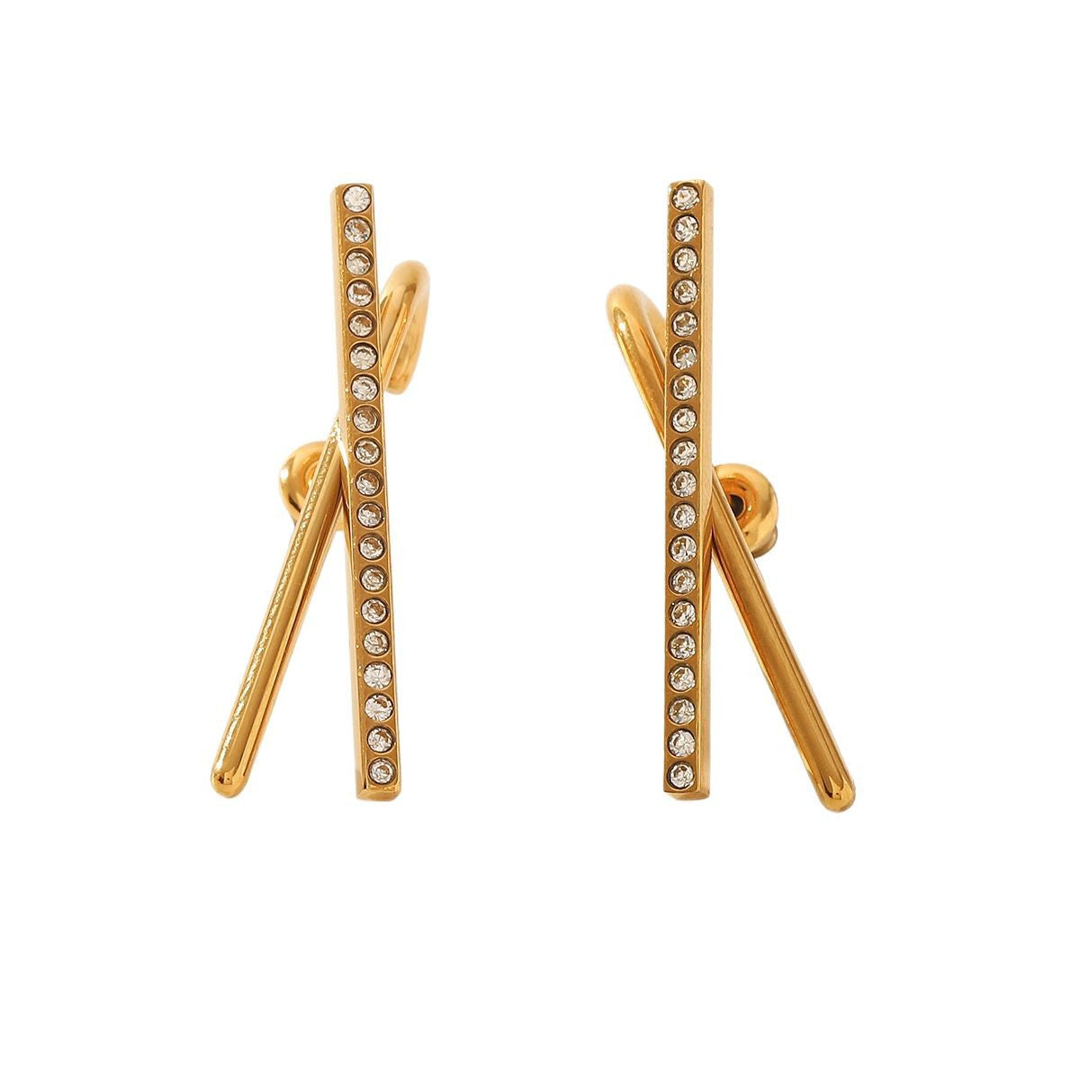 Wholesale Stainless Steel Earrings Golden Exaggerated X-shaped  Earrings