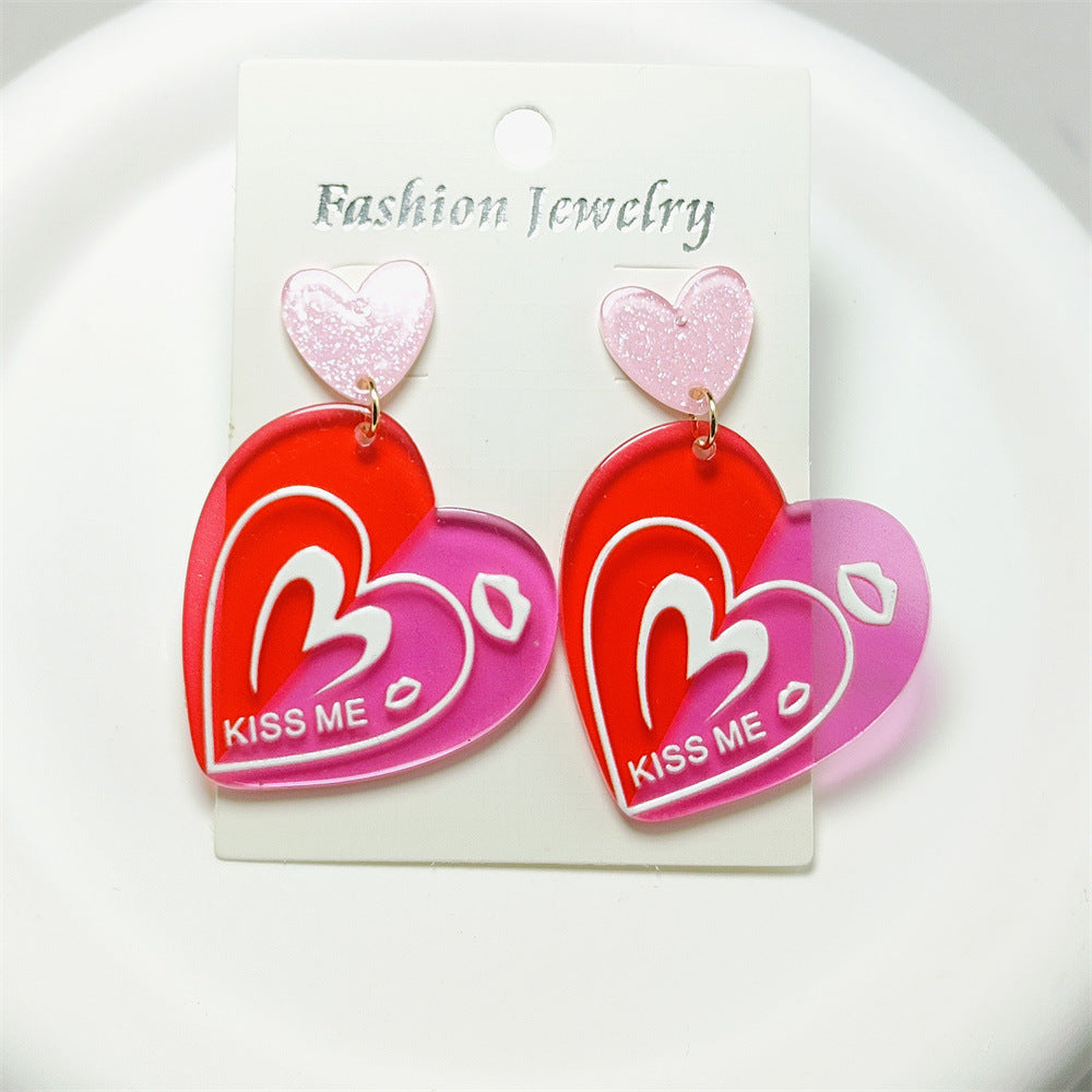 Wholesale Acrylic Plate Earrings Valentine's Day Sweet Love Red Lip Jewelry ACC-ES-Qiyu019