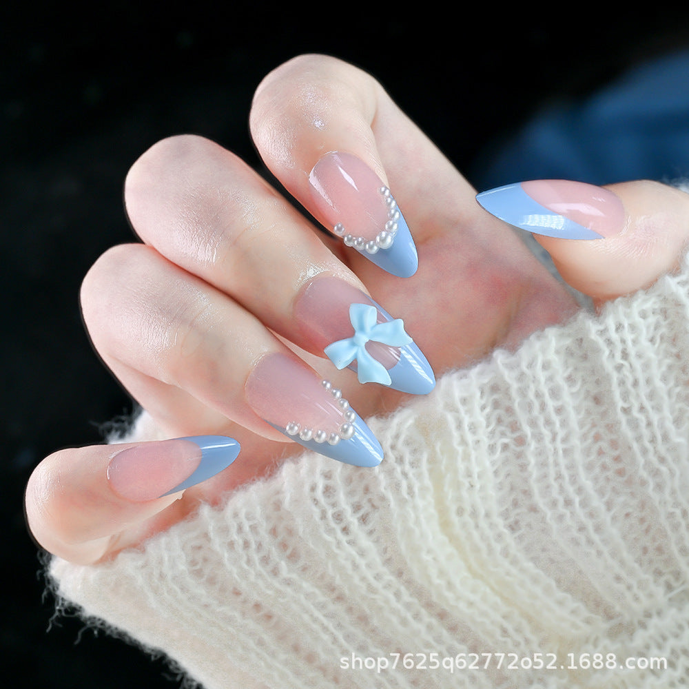 Wholesale 24Pcs Christmas Press On Nails Short Square Almond Gradient Rhinestone Cute Flower Design For Boutique Resale