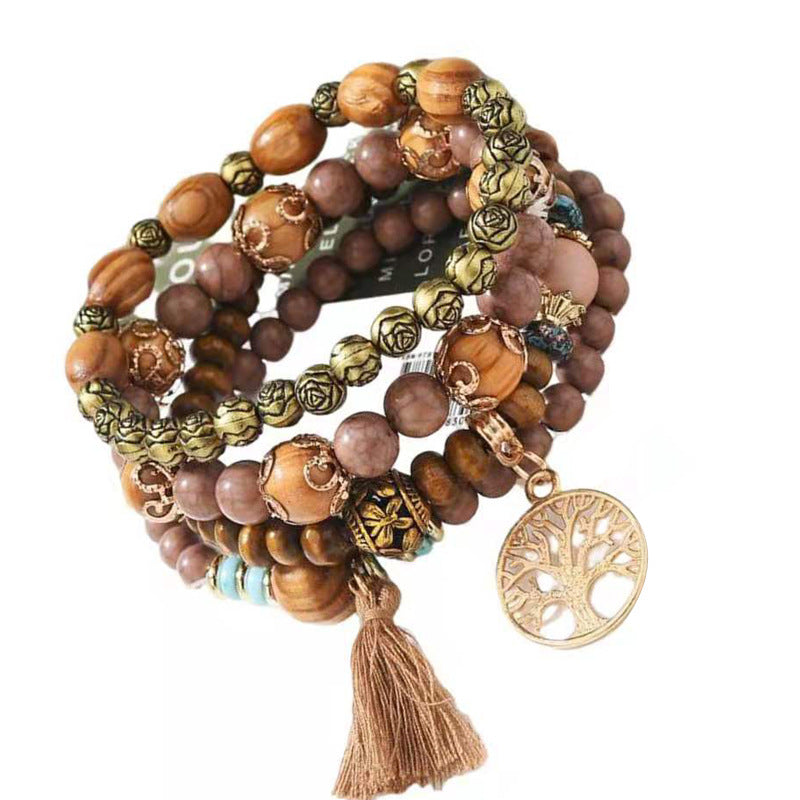 Wholesale Bohemian Tassel Multilayer Wooden Beaded Bracelet ACC-BT-NaiHong014